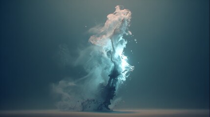 Abstract swirling liquid explosion against a muted backdrop.