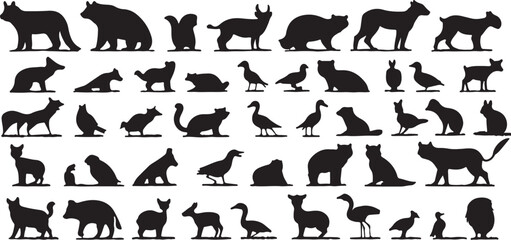 Black Animal Silhouettes: Wildlife Collection, Vector Art, Isolated on White