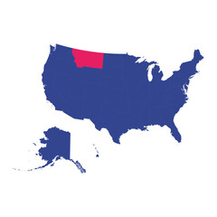 USA Map Highlighting Montana State in Red