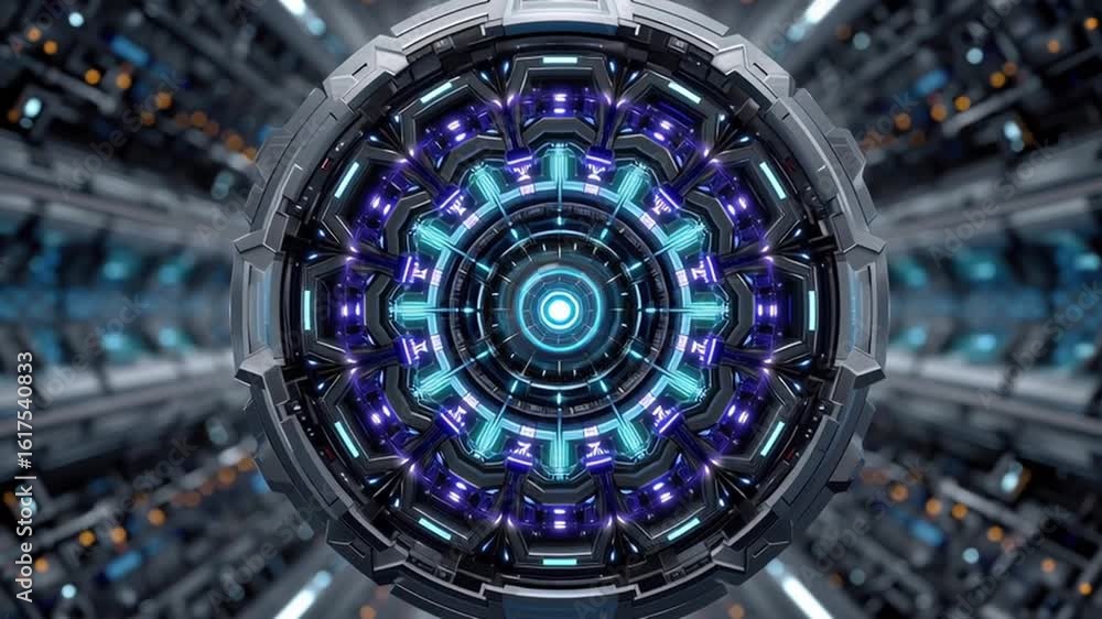 Poster mandala intricate trance futuristic technology design with circular patterns and lights