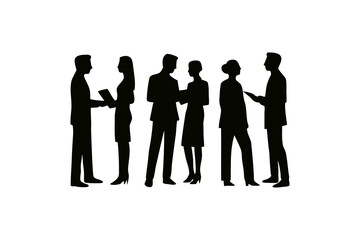 Silhouette of Business Professionals Discussing Plans and Strategies in a Collaborative Environment, Emphasizing Teamwork and Corporate Dynamics
