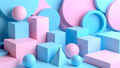 Fototapeta premium Blue and Pink 3D Abstract Shape Composition
