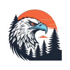 Majestic Eagle in Wilderness with Sunset and Pine Trees

