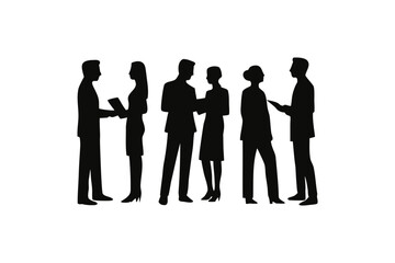 Silhouette of Business Professionals Engaged in Discussions and Collaborations Depicting Teamwork and Corporate Environment