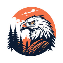 Majestic Eagle in Wilderness with Sunset and Pine Trees

