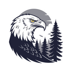 Majestic Eagle in Wilderness with Sunset and Pine Trees

