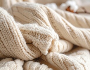 Extreme Macro Close-Up of Rustic Handwoven Cream Cotton Fabric Texture, Natural Beige Fiber Weave Detail in Soft Daylight