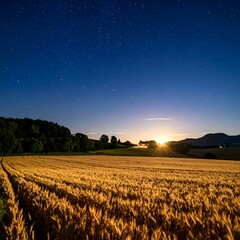 Golden field under a starry night