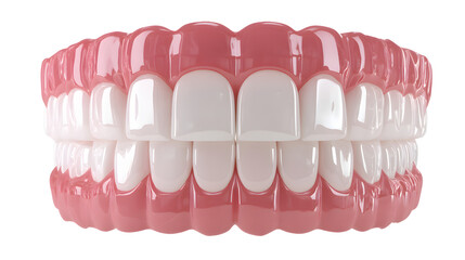 Close up of a set of dentures against a transparent background