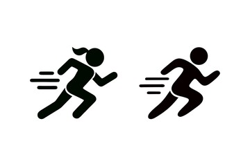 Depiction of Male and Female Runners in Black and White Expressing Motion and Fitness Through Simple and Clean Pictorial Design