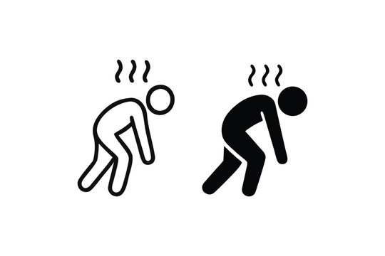 Heat Exhaustion Pictograms Illustrating the Effects of Overheating and Dehydration on a Hot and Overworked Individual