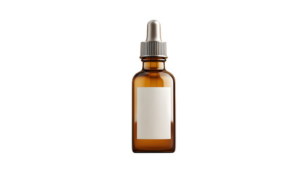 Amber glass bottle with dropper and blank label on black back