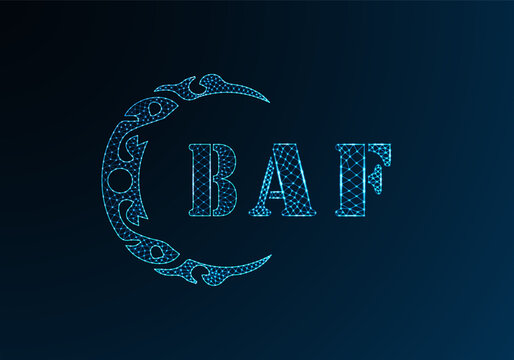 Low poly letter logo BAF design. BAF letter logo low poly vector design on blue color gradient background. BAF logo low poly design