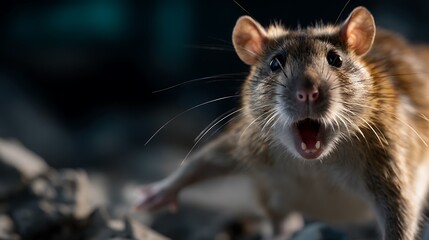 Curious Rat with Portrait, Outdoors, in a Moody, Dramatic, and SoftFocus Background.