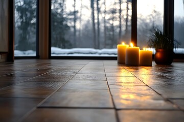 Cozy home with wooden floors and a snowy view