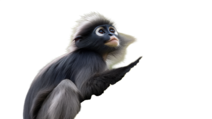 Curious Dusky Leaf Monkey (also known as Spectacled Langur) Perched on a Mossy Tree Branch in Langkawi Forest
