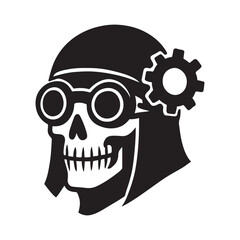 Steampunk Skull with Goggles and Gear - Mechanical Head