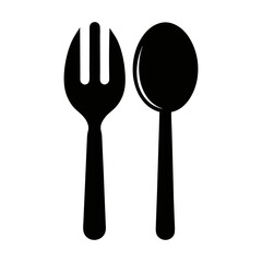 spoon and fork silhouette on white background