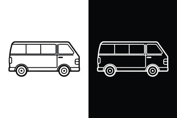 Van Icon Vector. Clean Line Art Transportation Symbol in Monochrome