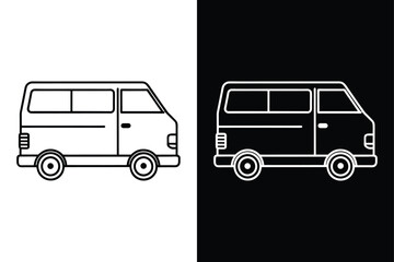 Van Line Art Illustration. Black and White Vehicle Icon Vector Design