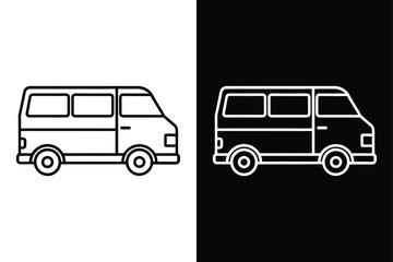 Minimal Van Icon Design. Line Art Vector for Delivery Transportation