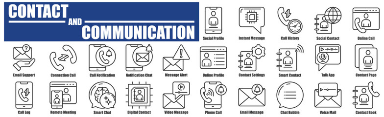 Contact and Communication icon pack collection set Phone Call, Email Message, Chat Bubble, Voice Mail, Contact Book, etc.