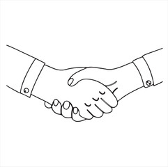Outline man shaking hands. Line art businessman making a deal. International Friendship Day. Vector black and white illustration for articles, postcards and your design
