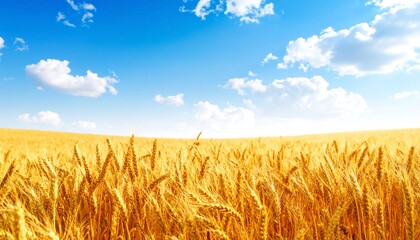 Golden wheat field under a vibrant blue sky