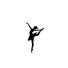 silhouette of a ballerina in a graceful arabesque pose against a clean white background
