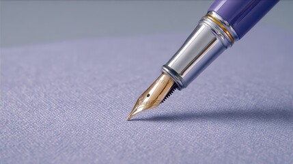 Fototapeta premium Grind and rise, A close-up of a fountain pen poised over textured paper, showcasing its intricate design and elegance.