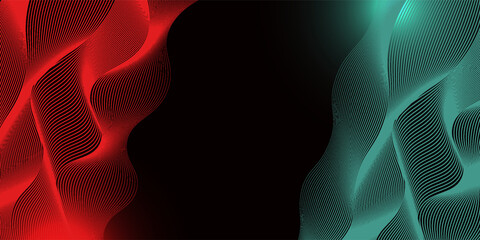 Naklejka premium Abstract futuristic technology lines background with red and green light effect. Gradient circle lines pattern. Glowing neon geometric lines. Modern dark banner template design. Vector illustration
