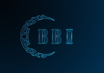Low poly letter logo BBI design. BBI letter logo low poly vector design on blue color gradient background. BBI logo low poly design