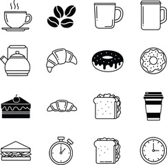 Breakfast and Coffee Shop Line Icons Set - Food & Drink Outline Symbols