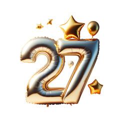Colorful Foil Balloon 27 with Festive Element on Neutral Background, Celebration Design