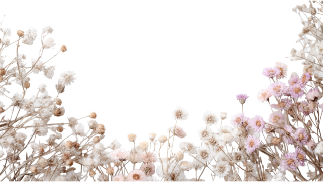 Delicate Dried Flower Frame with Small Daisies and Flower Heads