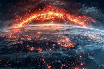 Cinematic Ultra-Detailed Earth from Space with Lightning and Fiery Horizon