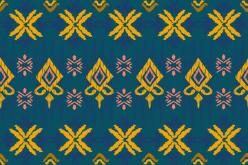 Ikat pattern hand drawn Blue tone, Motif ethnic floral seamless textil, embroidery, print striped ornament floral, pattern, design for wrapping, silk, scarf, background, textile