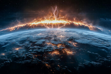 Cinematic Ultra-Detailed Earth from Space with Lightning and Fiery Horizon