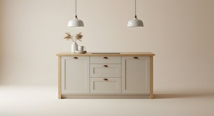 Modern Kitchen Island with Pendant Lights and Minimalist Decor