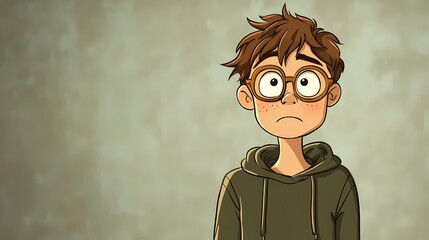 Teen Boy with Glasses Worried