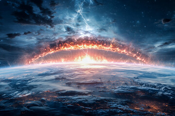 Cinematic Ultra-Detailed Earth from Space with Lightning and Fiery Horizon