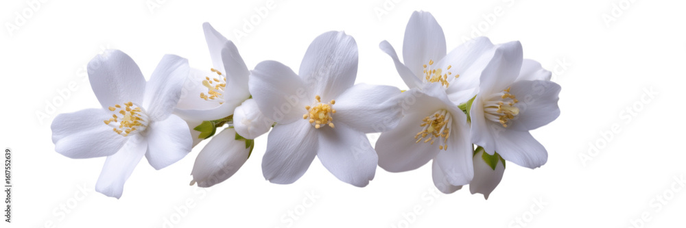 Poster linear sequence of white jasmine blossoms on a solid background
