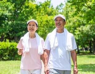 シニア夫婦のウォーキング風景