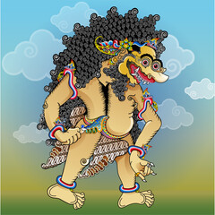 Vector illustration, modification of the form of the wayang character Puntadewa when he becomes a giant with the name of the Dewa Amral.
