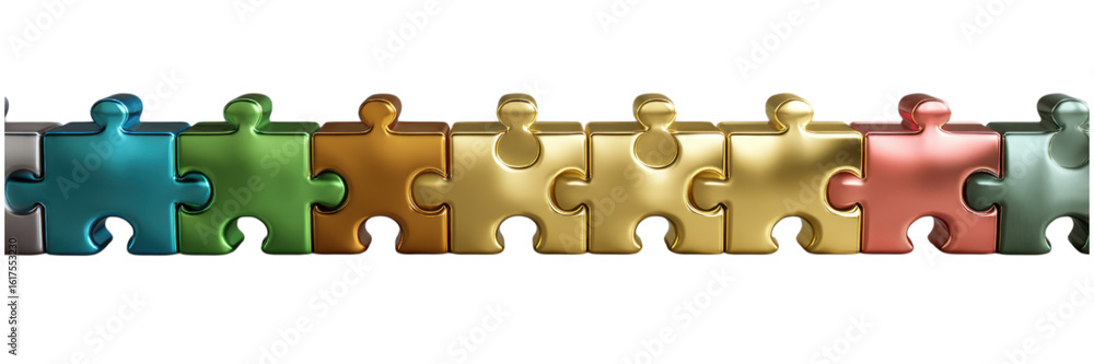 Aufkleber multicolored 3d puzzle pieces arranged in a neat row for fun