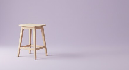 Wooden Stool on Lilac Background - Minimalist Furniture Design