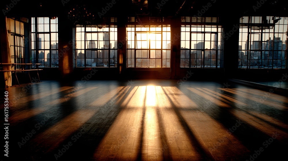 Poster sunlight streams through large windows in an empty loft space.