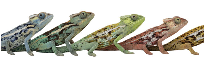 Naklejka premium Row of Identical Chameleon Lizards in Neutral Poses