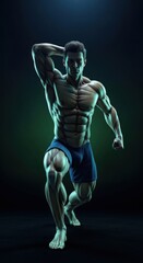 Powerful Male Bodybuilder Flexing Muscles in Dynamic Pose Demonstrating Athletic Physique