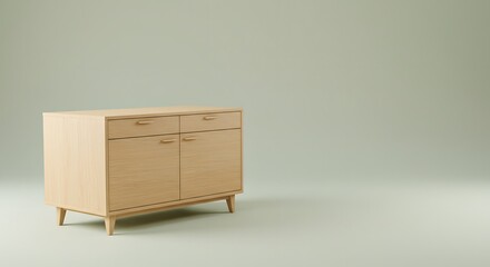 Modern Wooden Cabinet on Light Background, Interior Design Concept